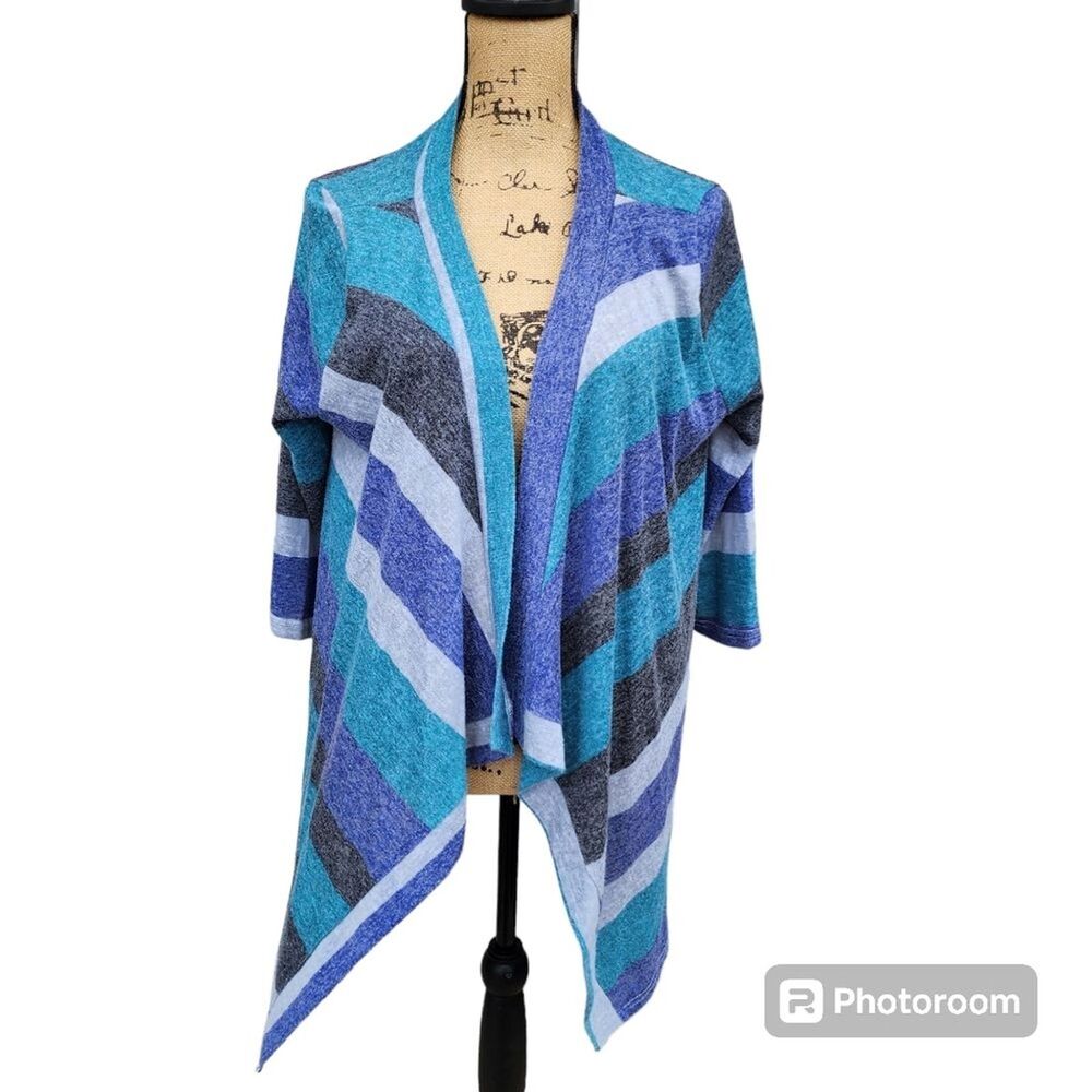 Dearcase Cardigan Womens SZ Med Asymmetric Striped Casual Nautical Summer Lounge
